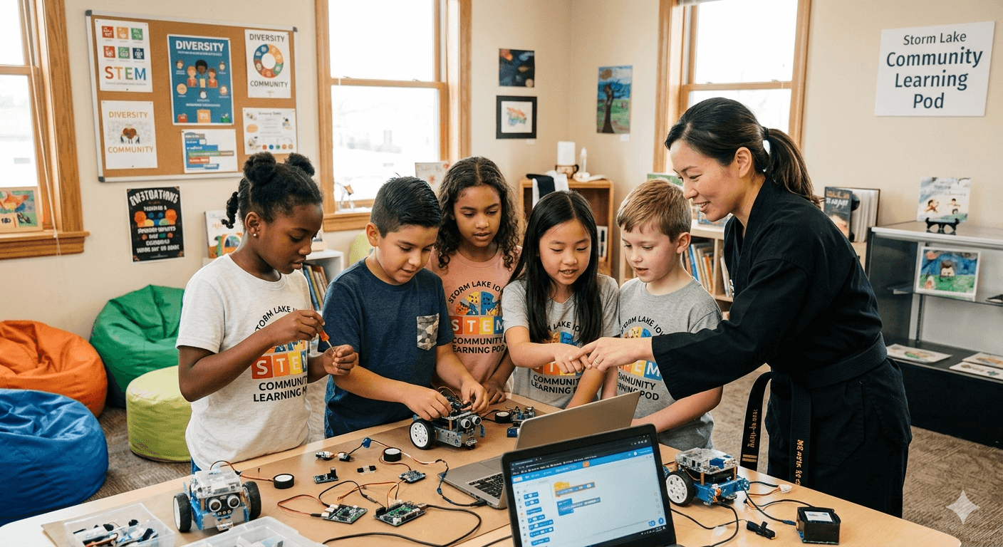 Students working with an instructor in a small-group learning environment at The VA School