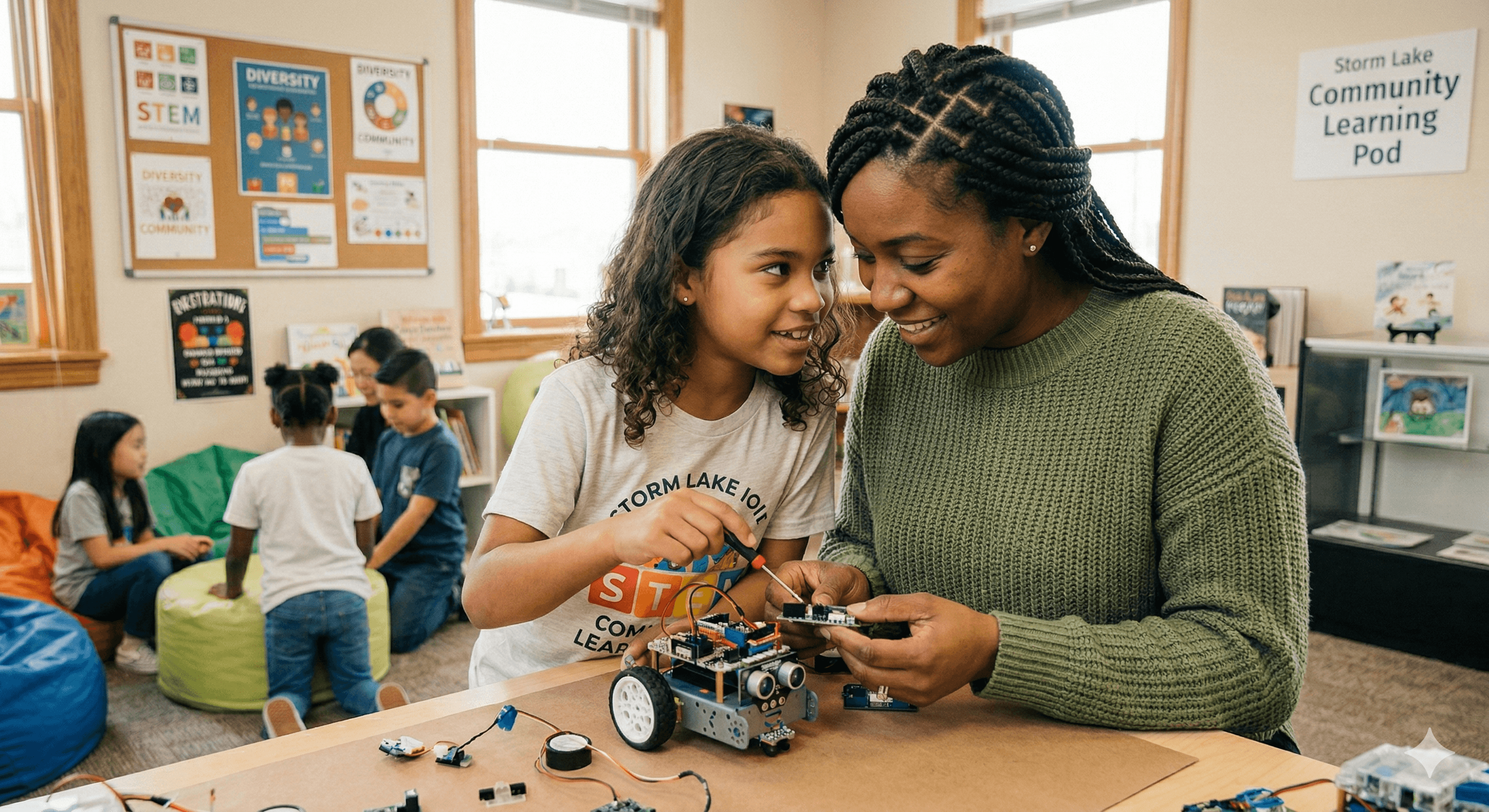 A parent and instructor reviewing a student's progress together at The VA School